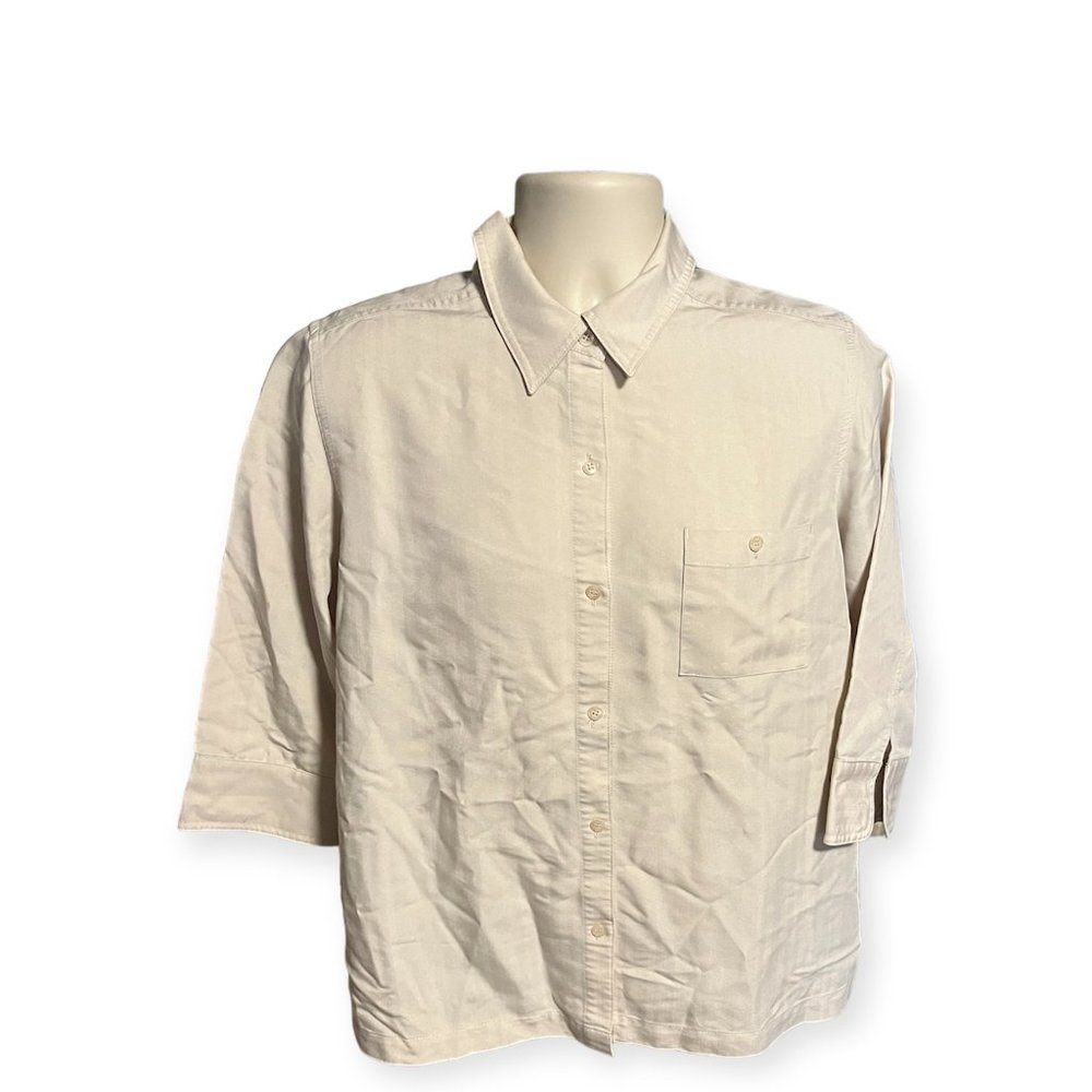 Vintage Karen Scott "Sport" Khaki Button-Down Shirt L RN 13711